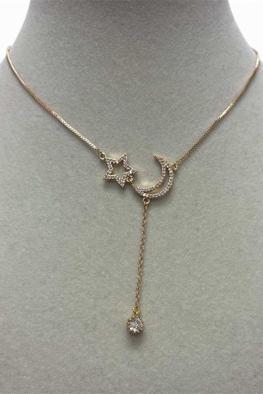 Adjustable Thin Gold W/Moon & Star Charm Necklace