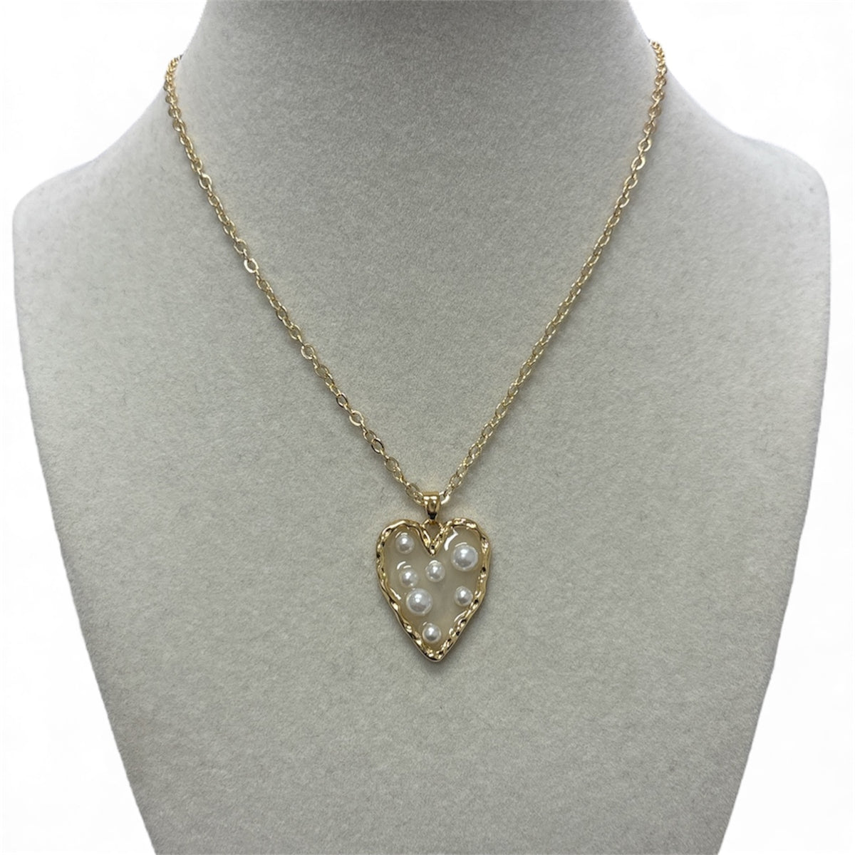 Gold Chain W/Pearl Heart Charm Necklace