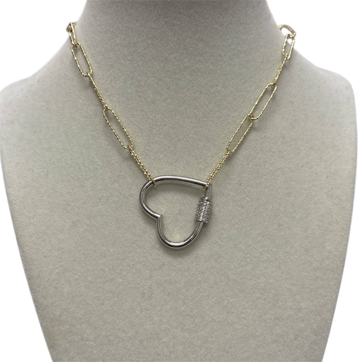 Gold Thin Link Chain W/Silver Heart
