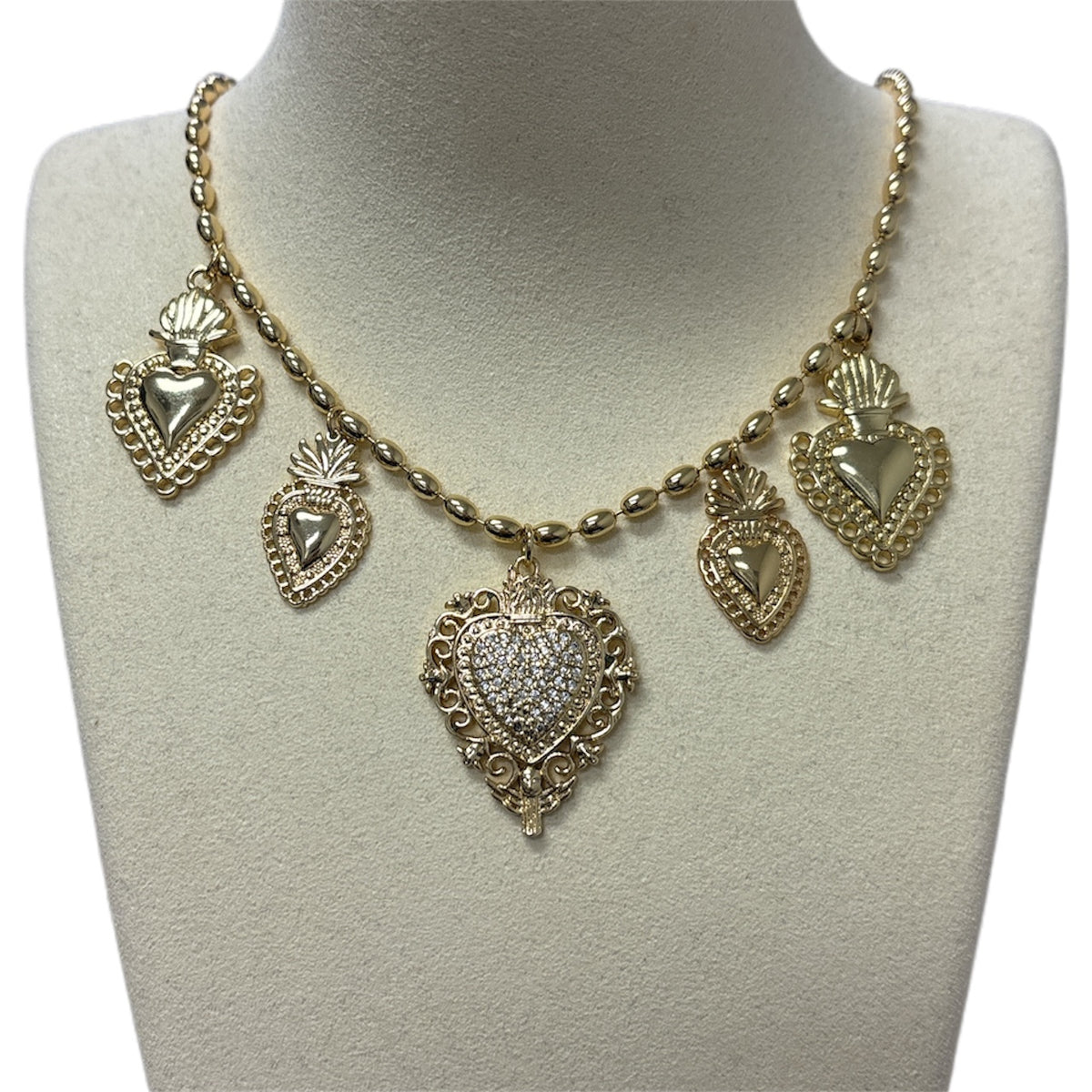 Gold Balines Chain W/5 Charms Necklace