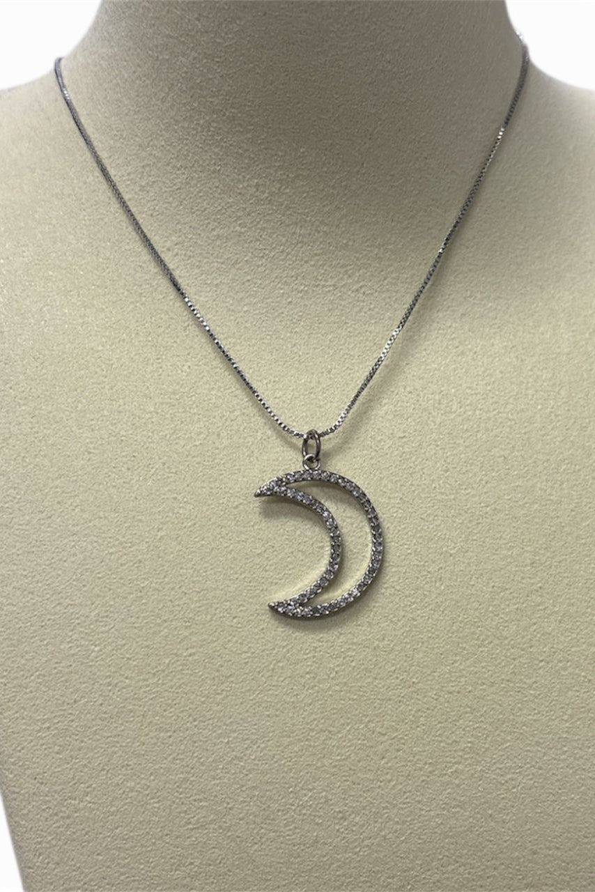 Adjustable Silver Chain W/Brilliant Moon Necklace