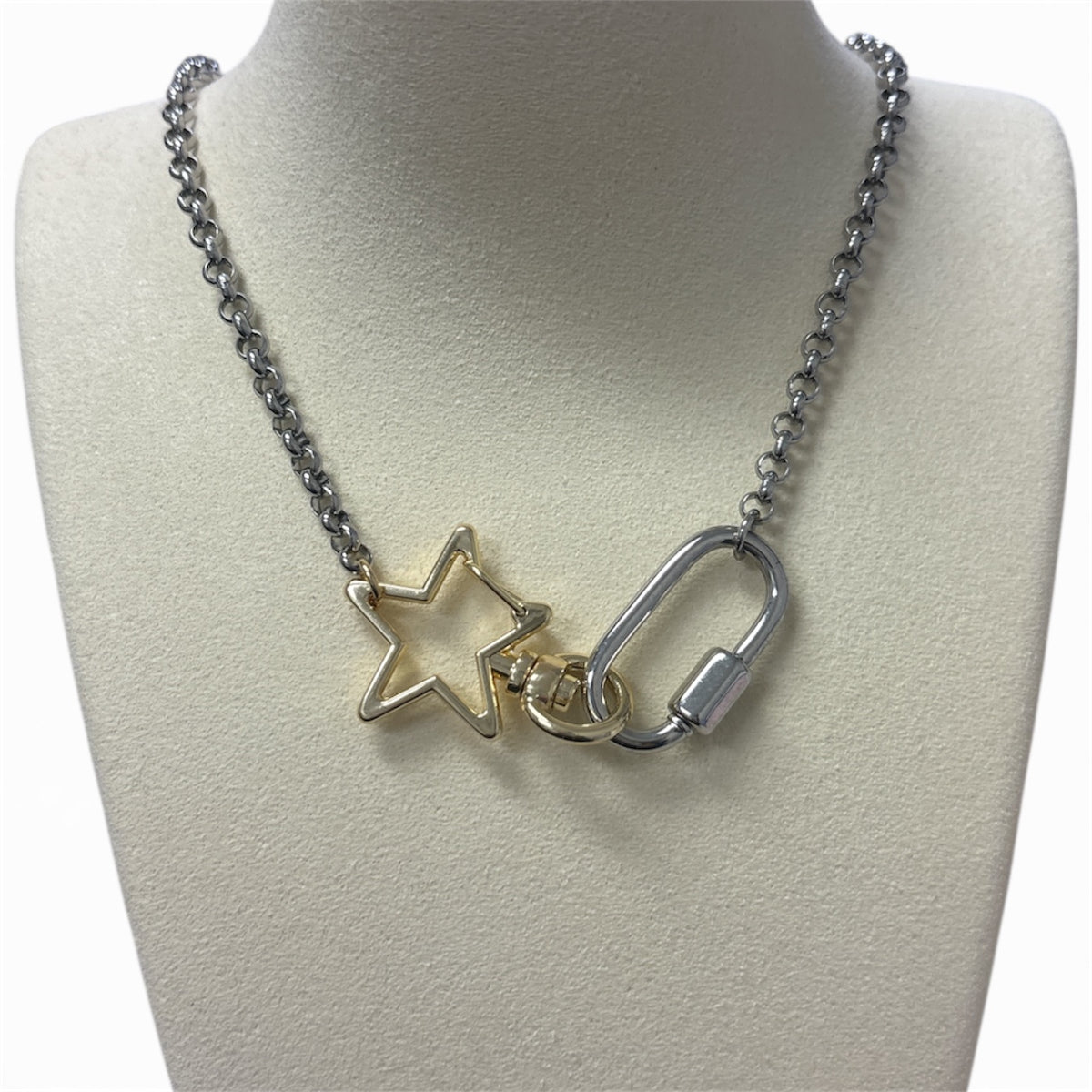 Silver Chain W/Clasp & Gold Star Charm Necklace