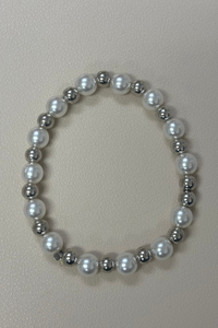 Elastic Silver Beads W/Pearls Bracelet