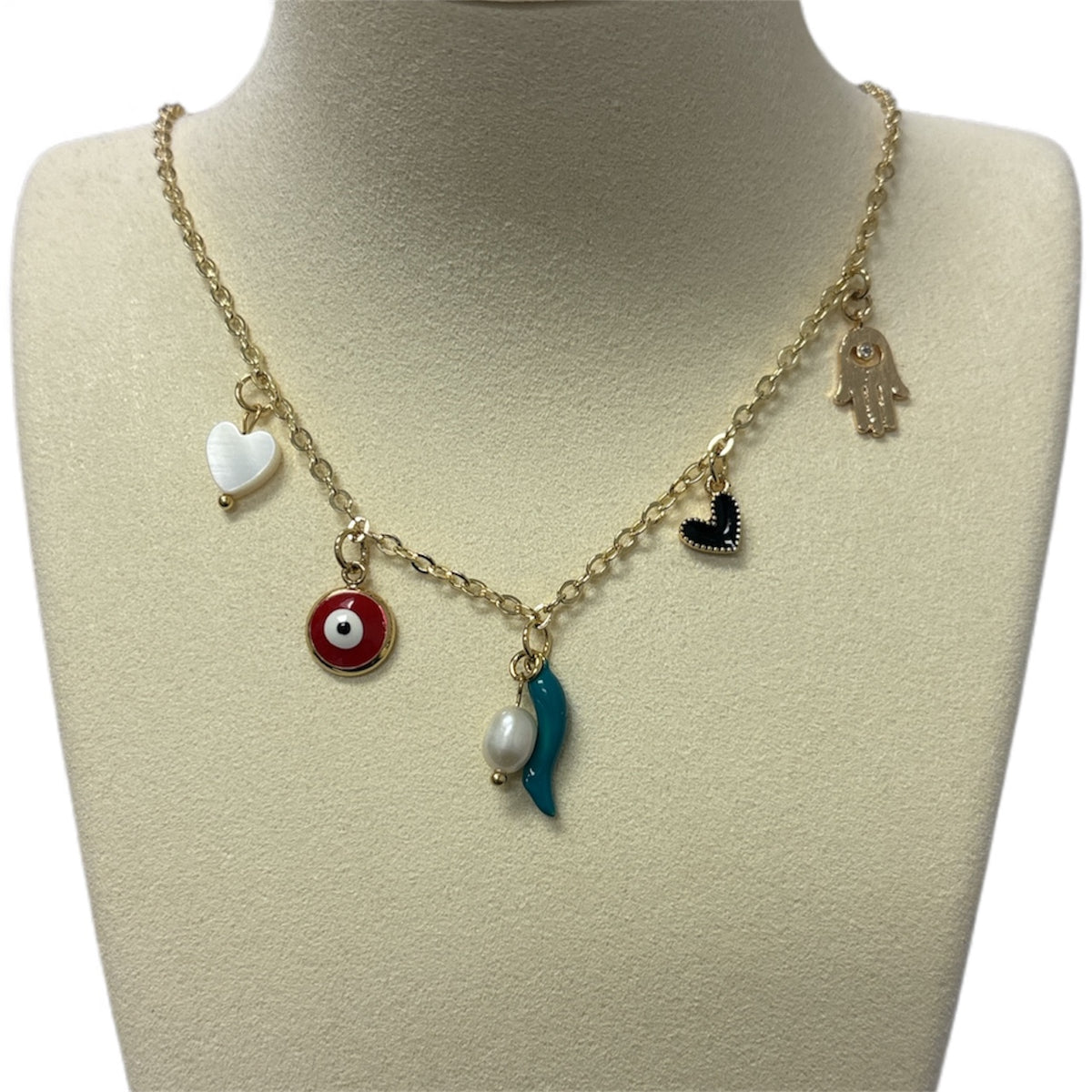 Gold Chain W/5 Charms Necklace