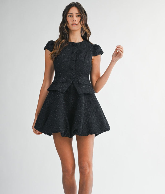 Black Tweed Bubble Mini Dress