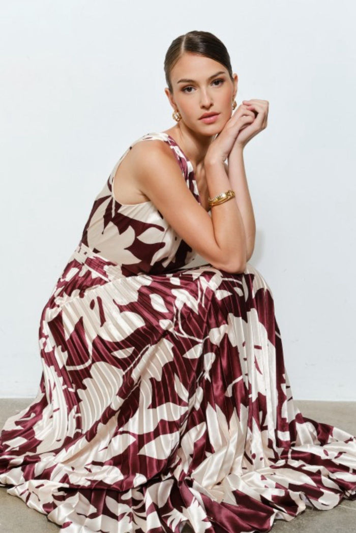 One Shoulder Brown Floral Maxi Dress
