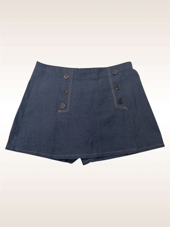 Denim Skort With Black Buttons