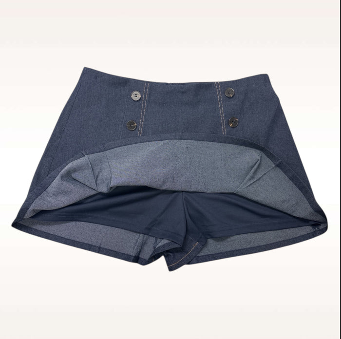 Denim Skort With Black Buttons