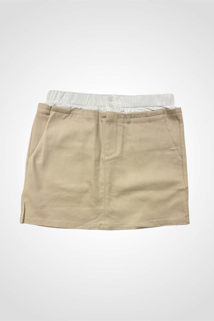 Kaki W/ White Waist Contrast Mini Skirt