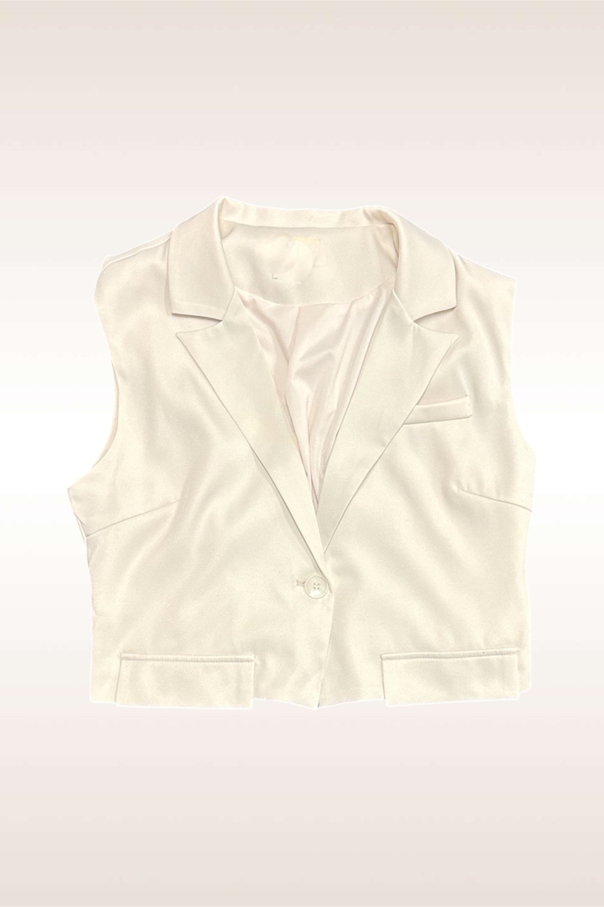 Off White Solid Crop Vest