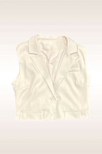 Off White Solid Crop Vest