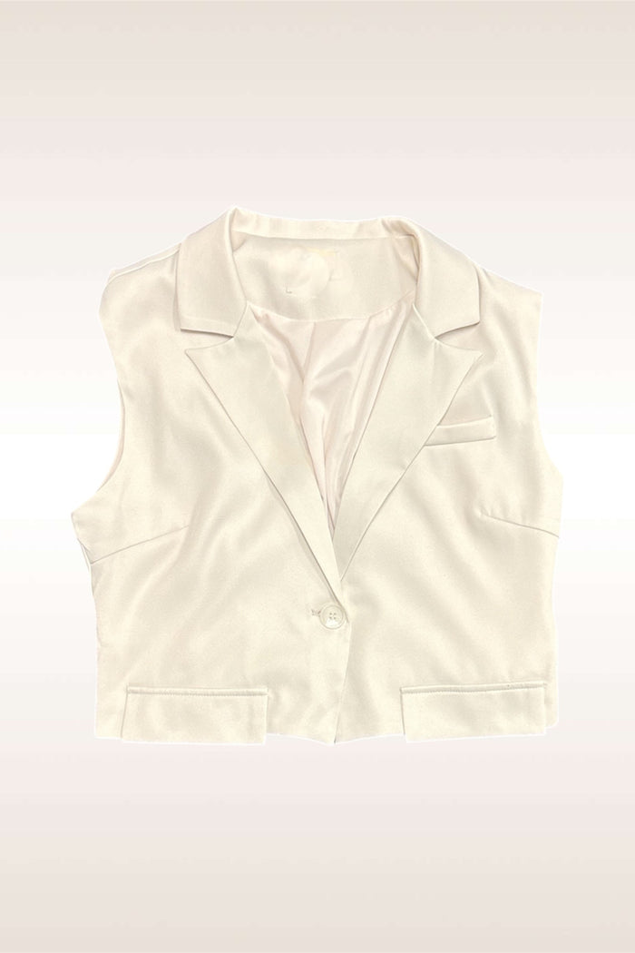 Off White Solid Crop Vest