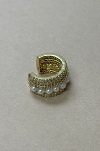 Five Hoop Gold W/Brilliants & Pearls Ear Cuff