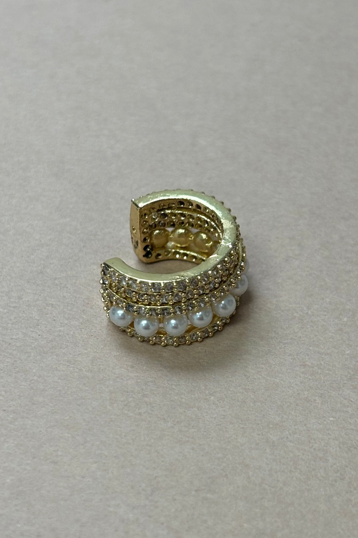 Five Hoop Gold W/Brilliants & Pearls Ear Cuff