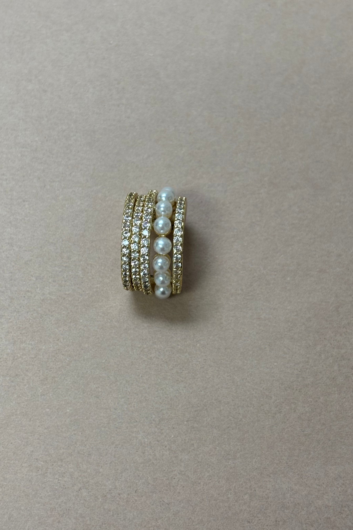 Five Hoop Gold W/Brilliants & Pearls Ear Cuff