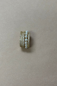 Five Hoop Gold W/Brilliants & Pearls Ear Cuff