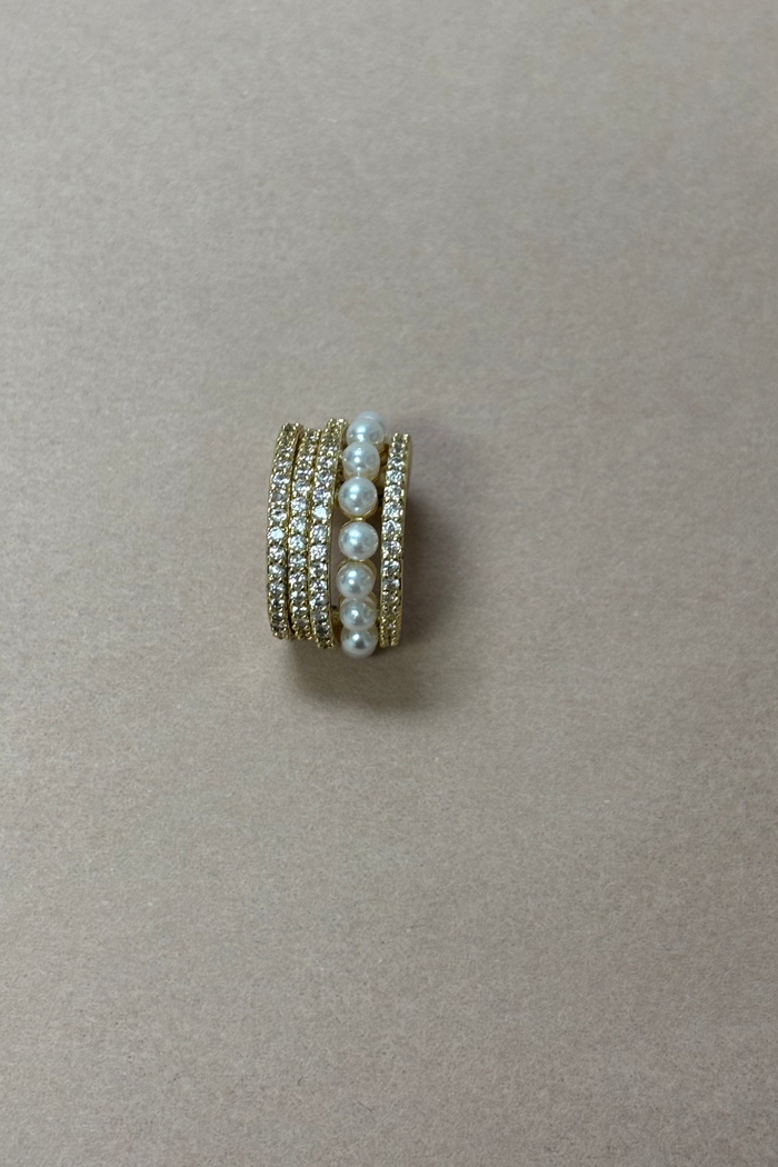 Five Hoop Gold W/Brilliants & Pearls Ear Cuff