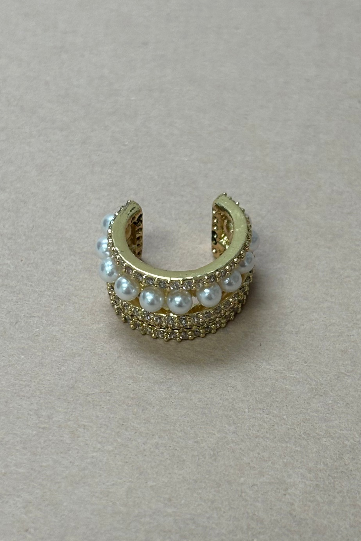 Five Hoop Gold W/Brilliants & Pearls Ear Cuff
