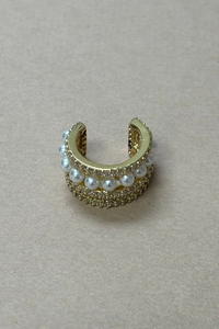 Five Hoop Gold W/Brilliants & Pearls Ear Cuff
