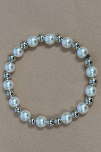 Elastic Silver Beads W/Pearls Bracelet