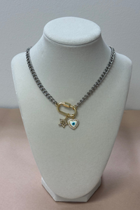 Silver Chain W/Gold Clasp & Two Charms Necklace