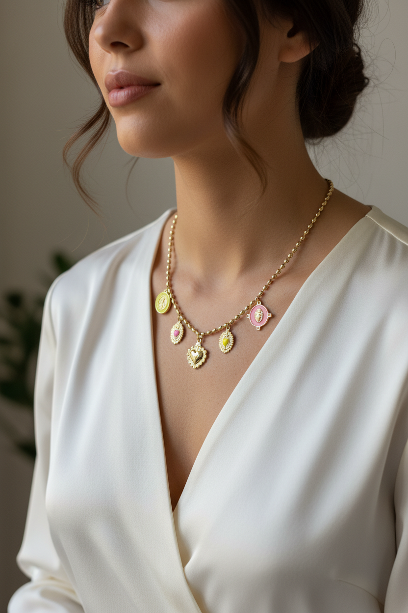 Gold Chain W/5 Charms Necklace