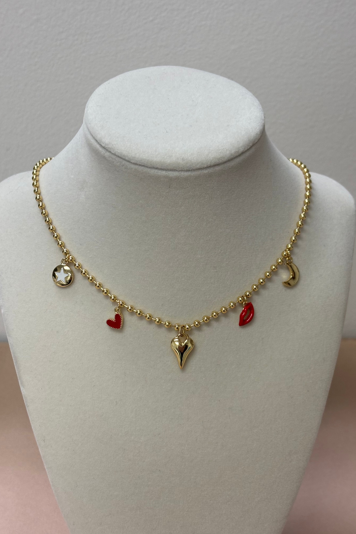 Gold Chain W/5 Charms Necklace