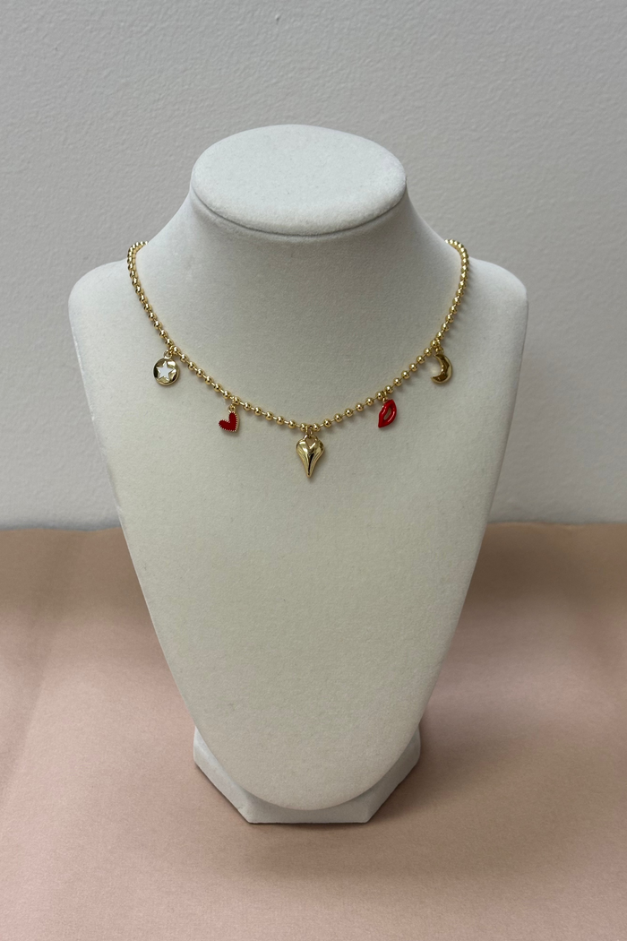 Gold Chain W/5 Charms Necklace