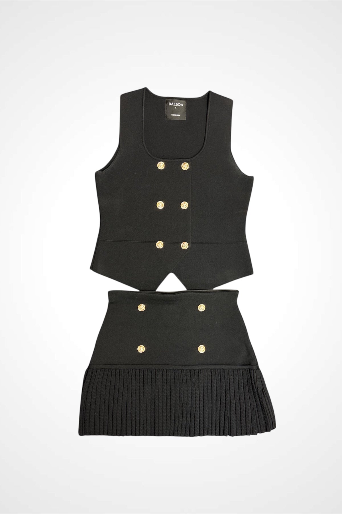 Knit Vest&Pleated Mini Skirt