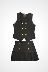 Knit Vest&Pleated Mini Skirt