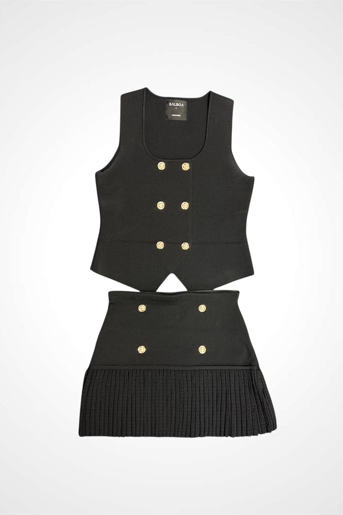 Knit Vest&Pleated Mini Skirt