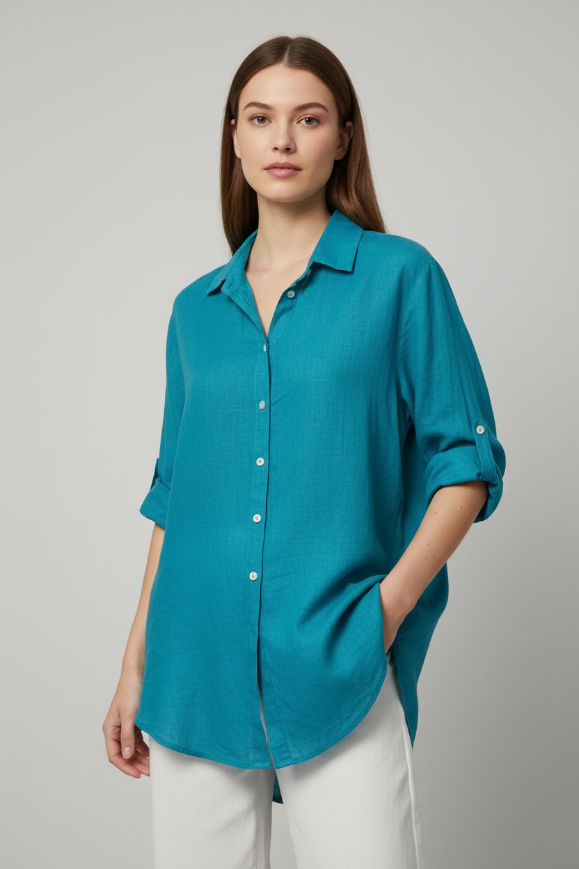 LongSleeve Button Down Linen Top