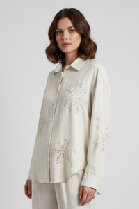 LongSleeve Linen Sequin Top