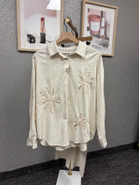 LongSleeve Linen Sequin Top