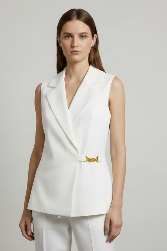 Sleeveless Tailored Blazer W/Side Chain Detail