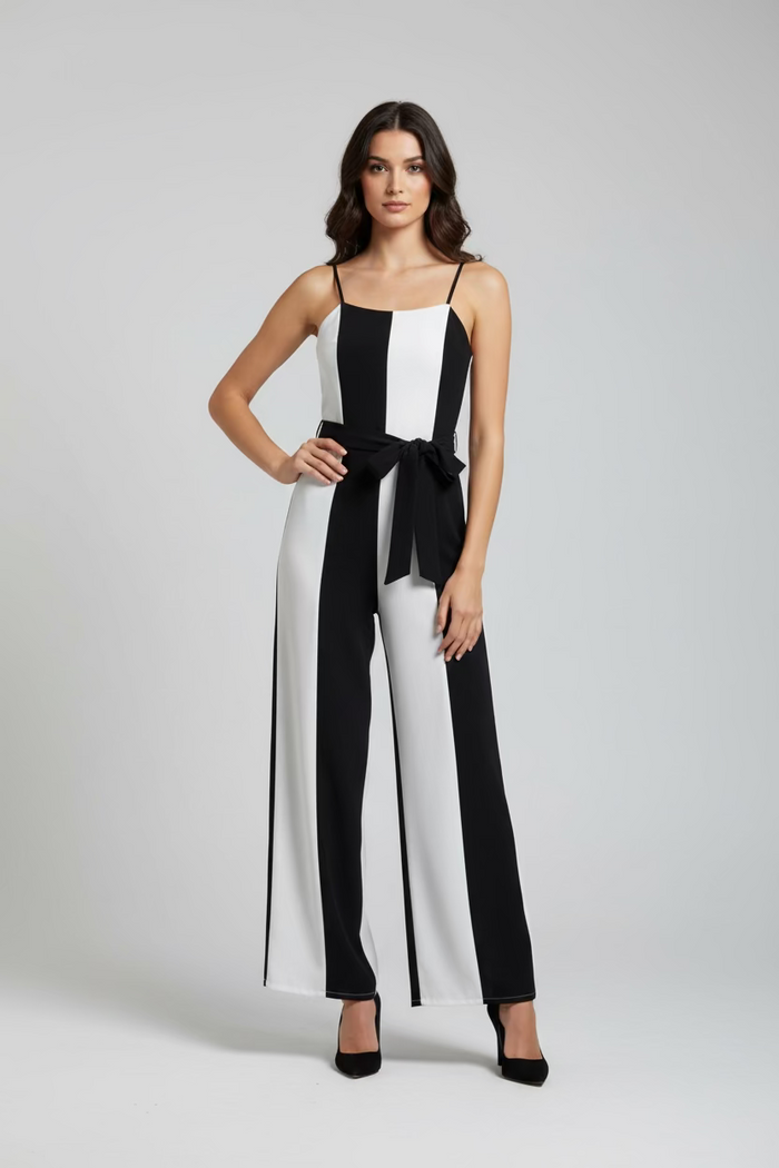 SleeveLess Black&White Stripe Jumpsuit
