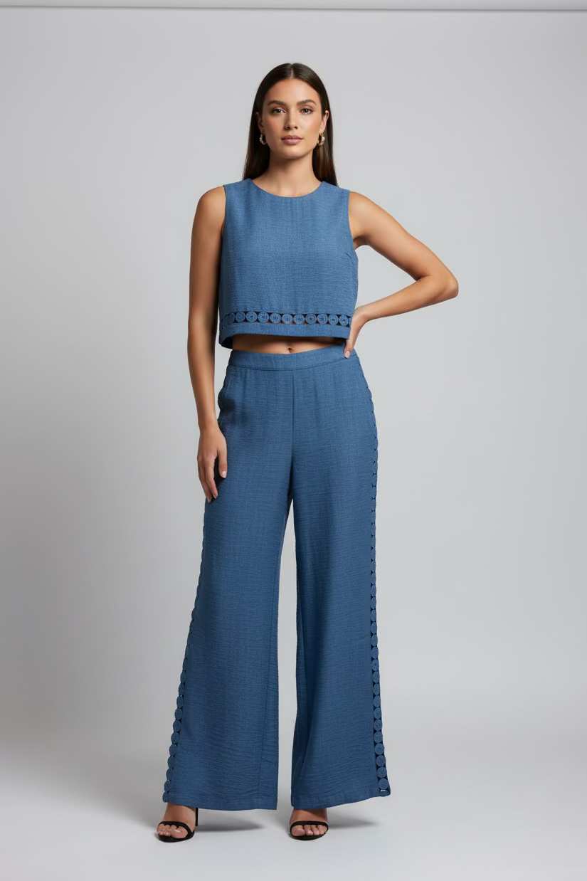 SleeveLess Eyelet Trim Top&Pants