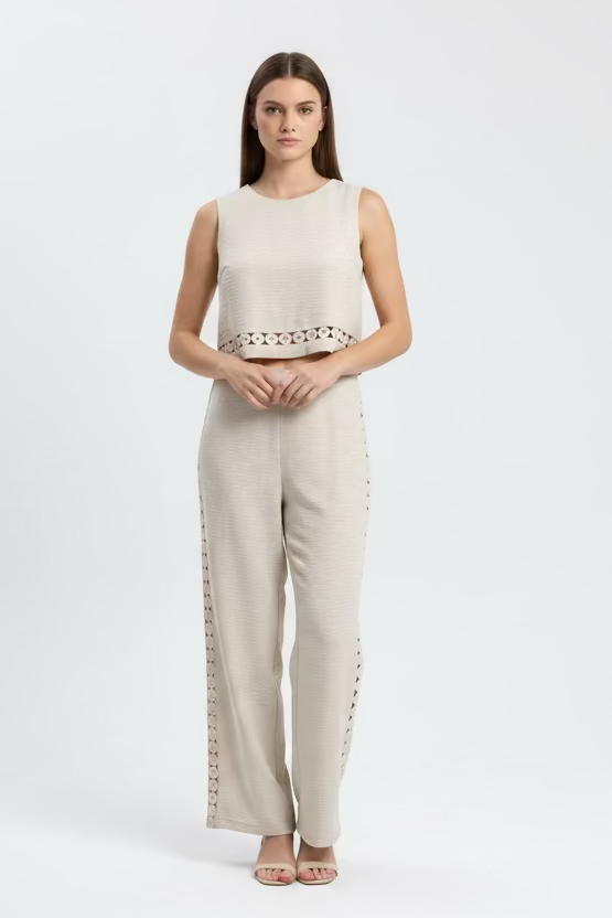 SleeveLess Eyelet Trim Top&Pants