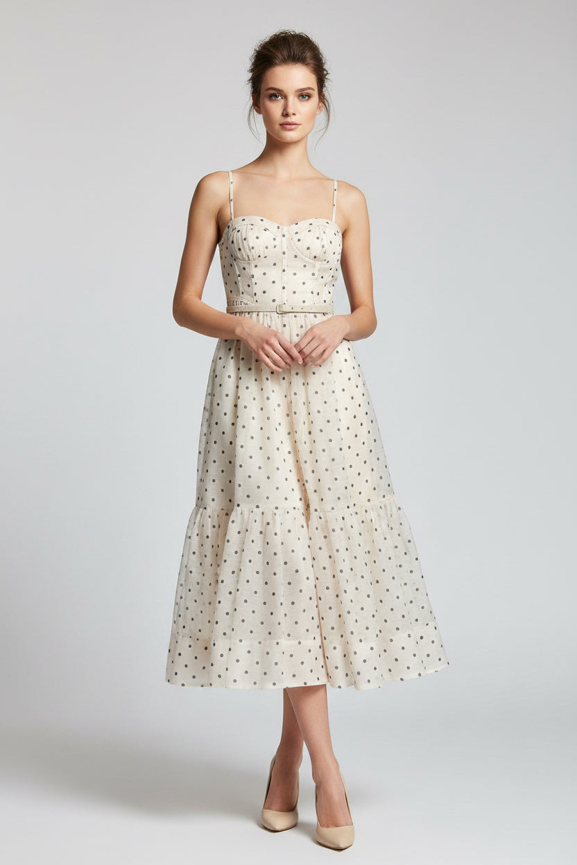 Polka Dot Print Bustier Midi Dress
