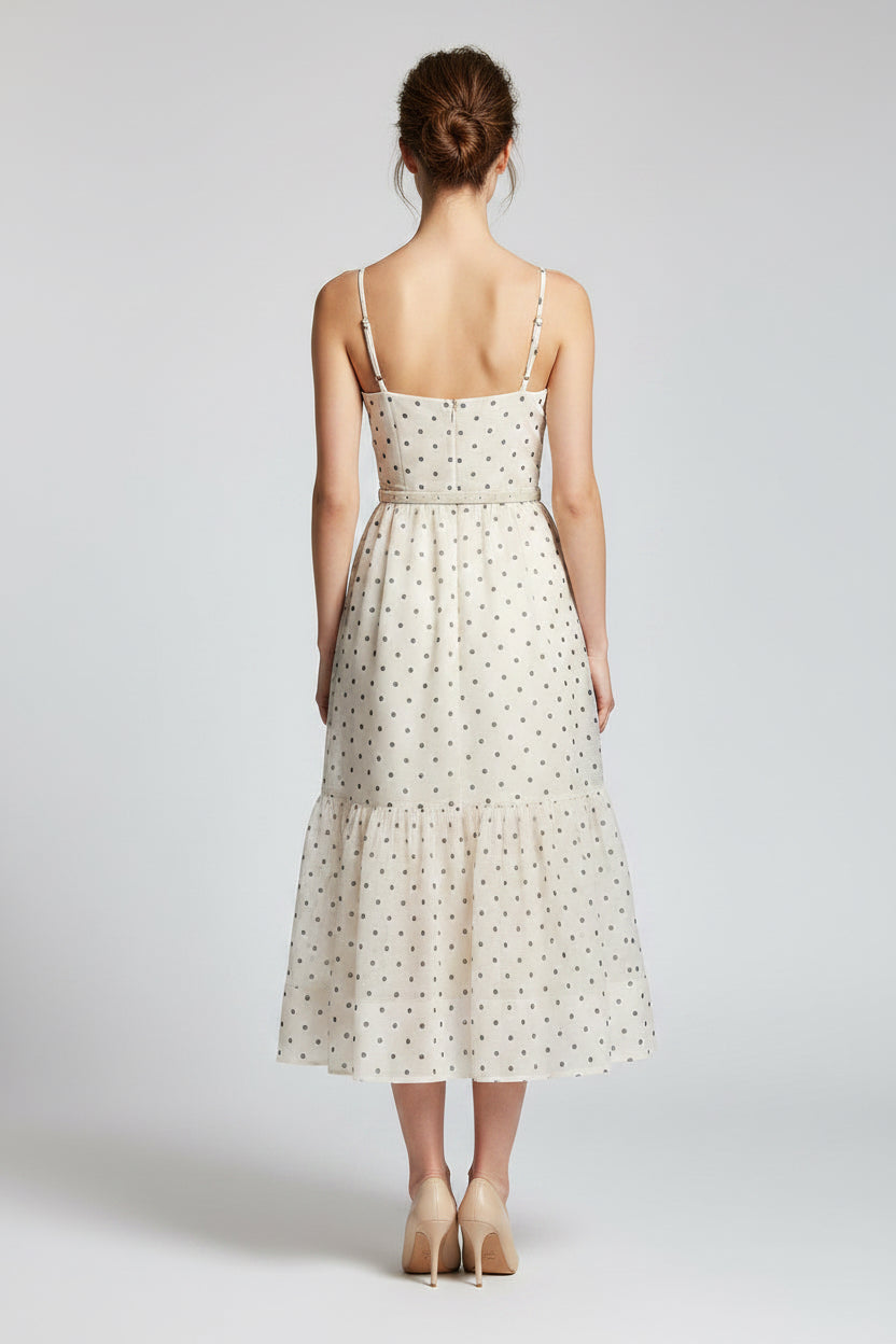 Polka Dot Print Bustier Midi Dress