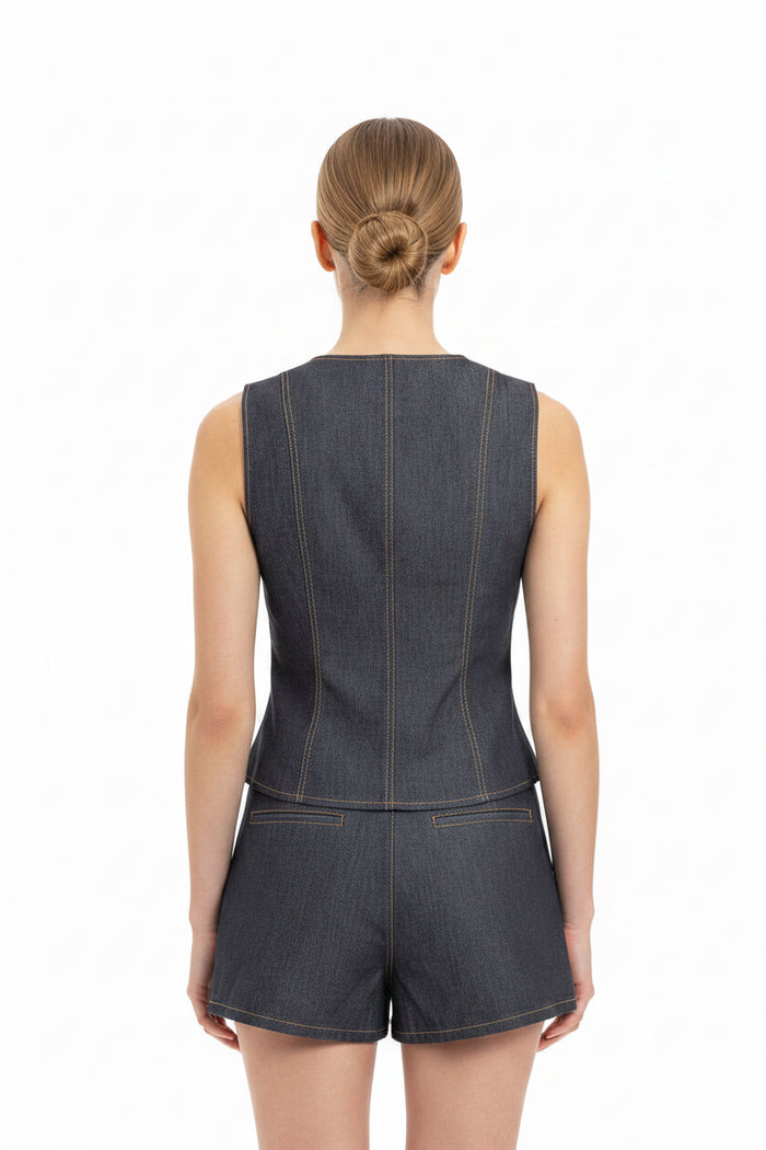 Square Denim Vest & Shorts Set
