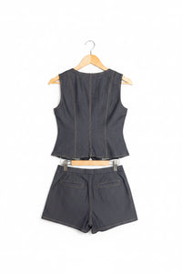 Square Denim Vest & Shorts Set