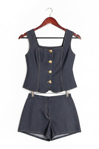 Square Denim Vest & Shorts Set