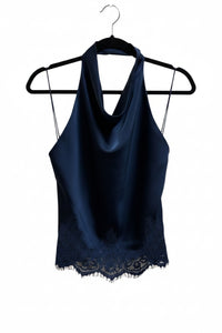 Sleeveless Satin Open Back Lace Top