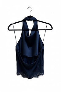 Sleeveless Satin Open Back Lace Top