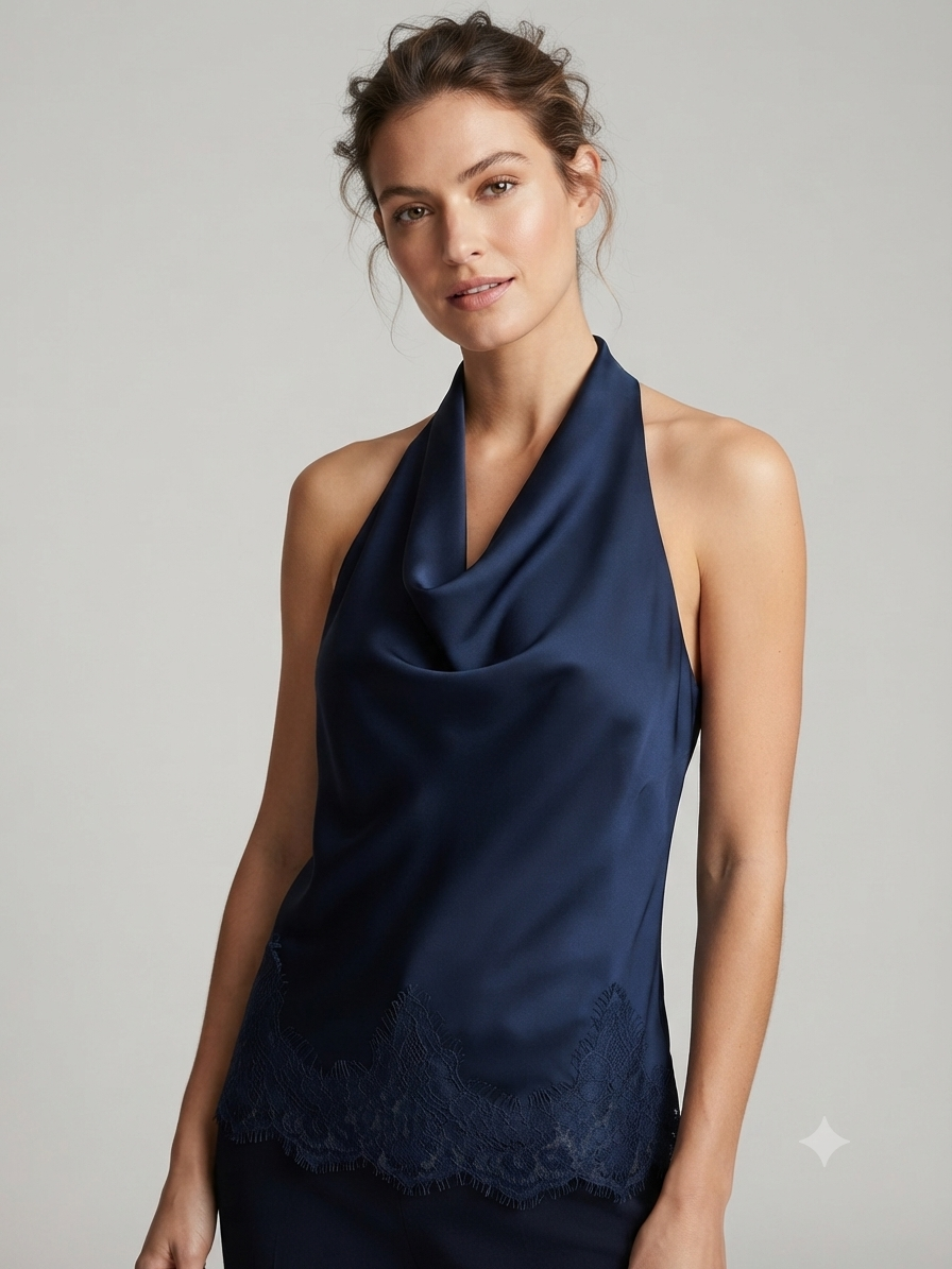 Sleeveless Satin Open Back Lace Top