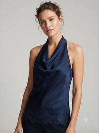 Sleeveless Satin Open Back Lace Top