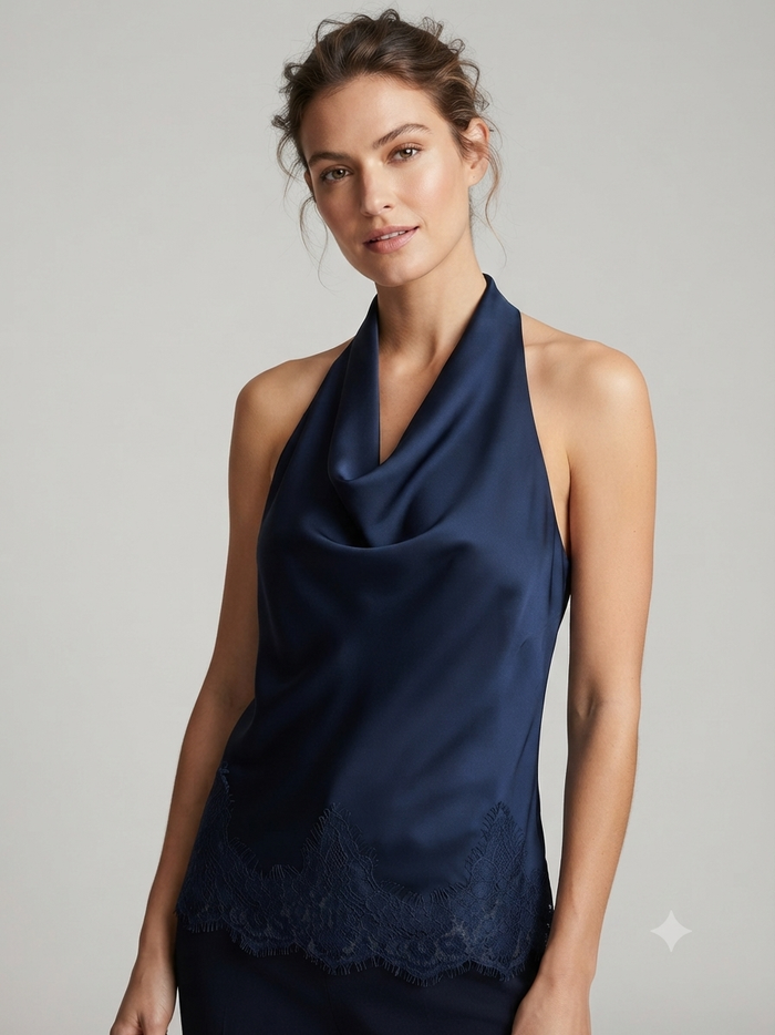 Sleeveless Satin Open Back Lace Top