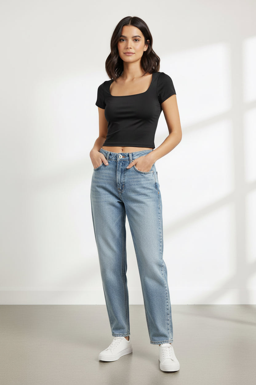 Scoop Neck Double Layer Top
