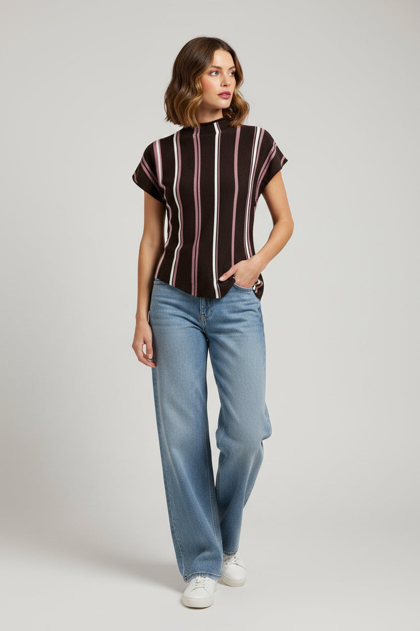 Stripe Asymmetric Knit Top